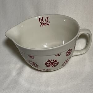 The Bake Shop LARGE Ceramic Christmas "LET IT SNOW" Batter Mixing Bowl Excellent